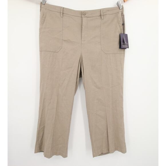 NYDJ Pants Wide Leg Cropped Capri Tan Khaki Linen Blend Plus Size 16W NWT - Picture 1 of 12